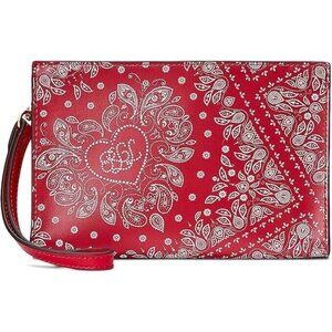 LAUREN Ralph Lauren Floral Bandana Zip Leather Wristlet Red
